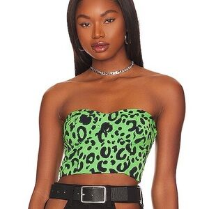 NWOT Superdown Kendra Sweetheart Bustier Top in Neon Green/Black XL